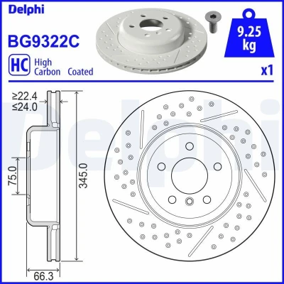Bilde av DELPHI BG9322C Bremseskiver 345 24 5 ventilert, slisset / perforert belagt høy karbon uten hjullager, ABS sensorring BMW: 3 Sedan, 4 Coupé