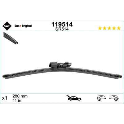 Bilde av Vindusvisker Swf Visioflex Rear 119514 285mm bak Rammeløs VOLKSWAGEN: Golf 6, 7, Polo V Hatchback, SKODA: Yeti, Fabia 2