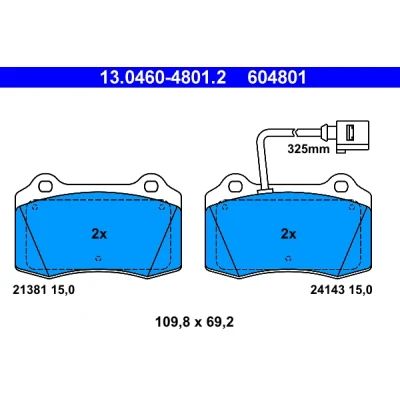 Bilde av ATE 13.0460 4801.2 Bremseklosser inkl. slitasjevarselkontakt SEAT: Leon I Hatchback