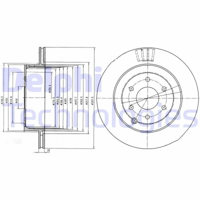 Bilde av DELPHI BG4174 Bremseskiver 308 18 6 ventilert oljet ubehandlet uten hjullager, ABS sensorring NISSAN: Pathfinder 3