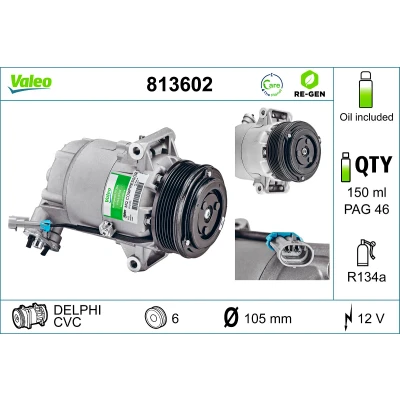 Bilde av VALEO 813602 Kompressor CVC 12 PAG 46 R 134a med kompressorlje REMANUFACTURED OPEL: Astra H Caravan, Zafira B