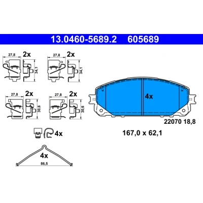 Bilde av Bremseklosser sett, Framaksel, jeep cherokee, cherokee van, 068212327AA, 068212327AB, 068212327AC, 068212327AD, 068227573AA, 068227573AB