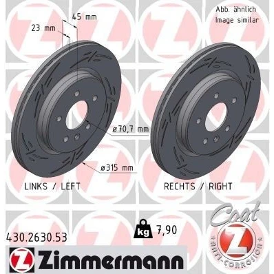 Bilde av ZIMMERMANN 430.2630.53 Bremseskiver 315 23 6/5 5 115 innvendig ventilert, med sliss belagt OPEL: Insignia B Sports Tourer, Zafira C Tourer