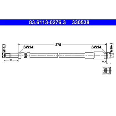 Bilde av ATE 83.6113 0276.3 Bremseslange 275 M10x1 BMW: 5 Touring, Sedan