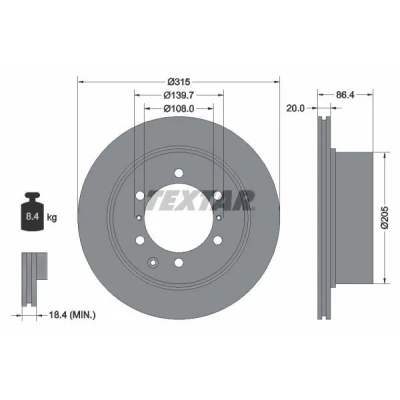 Bilde av TEXTAR PRO 92146703 Bremseskiver 315 20 06/09 139,7 innvendig ventilert belagt uten hjulfestebolt, hjulnav HYUNDAI: Terracan