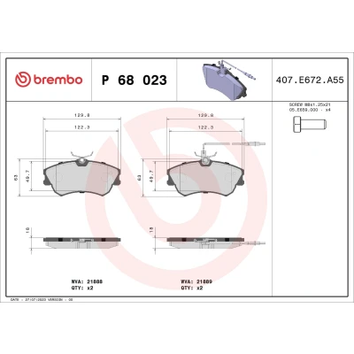 Bilde av BREMBO P 68 023 Bremseklosser inkl. slitasjevarselkontakt med bremsecaliperskruer tilbehør RENAULT: ESPACE 3