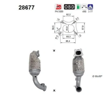 Bilde av AS 28677 Katalysator Euro 5/Euro 6 490mm PEUGEOT: 2008 Stasjonsvogn, 208 I Hatchback, CITROËN: C3 II