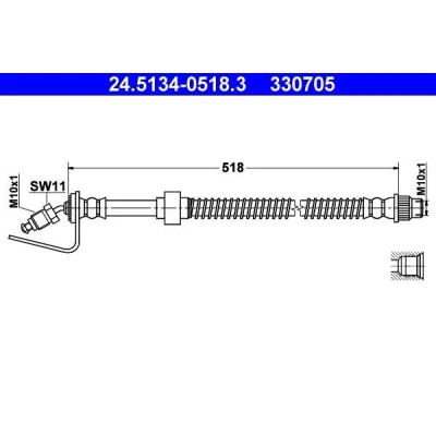 Bilde av ATE 24.5134 0518.3 Bremseslange 518 M10x1 OPEL: Movano A Minibuss, Van, RENAULT: MASTER 2 Kasten, Pritsche/Fahrgestell