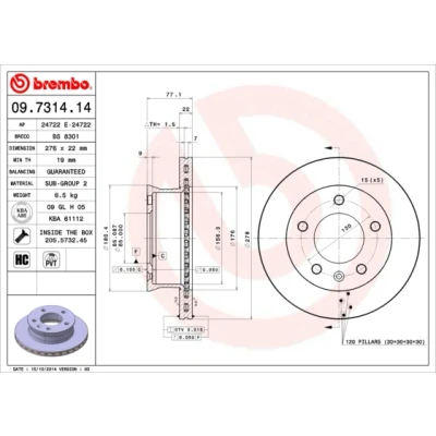Bilde av BREMBO 09.7314.14 Bremseskiver 276 22 5 innvendig ventilert høy karbon med skruer VOLKSWAGEN: LT 28 46 2 Kasten, 35 II Minibuss