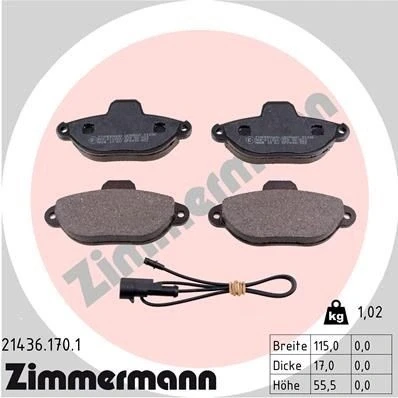 Bilde av ZIMMERMANN 21436.170.1 Bremseklosser inkl. slitasjevarselkontakt Bildet viser leveranseinnholdet FIAT: Punto I Cabrio, Panda II Hatchback