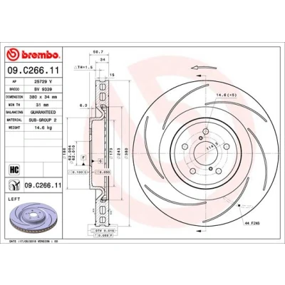 Bilde av BREMBO 09.C266.11 Bremseskiver 380 34 5 innvendig ventilert, med sliss belagt høy karbon LEXUS: GS IV