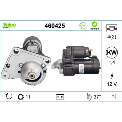 Bilde av VALEO 460425 Starter 12 1,4 11 PEUGEOT: Partner I Van, II Tepee, Expert CITROËN: C4 Picasso 2, C3 Hatchback, Berlingo Van