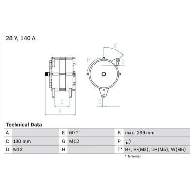 Bilde av BOSCH 0 986 047 160 Dynamo 28V 140A