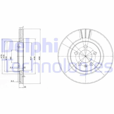 Bilde av DELPHI BG2713 Bremseskiver 280 22 5 ventilert oljet ubehandlet uten hjullager, ABS sensorring VOLKSWAGEN: GOLF 3, Passat B5 Sedan