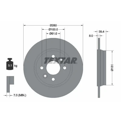 Bilde av TEXTAR Bremseskive 8mm 04/06 100mm fullt ut belagt 92347603 440A00868R Bremseskiver, Skivebremser