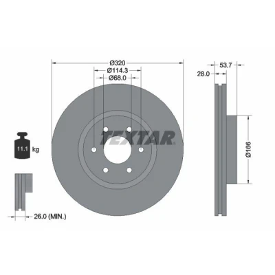 Bilde av TEXTAR 92296503 Bremseskiver 320 28 06/06 114,3 innvendig ventilert belagt uten hjulfestebolt, hjulnav NISSAN: NP300 Navara Pick up