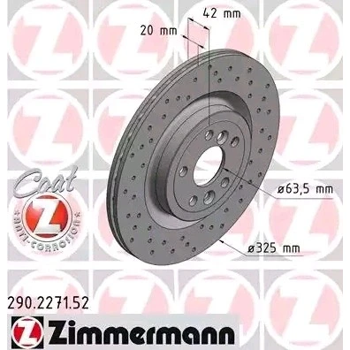 Bilde av ZIMMERMANN SPORT COAT Z 290.2271.52 Bremseskiver 325 20 7/5 5 108 innvendig ventilert, hullet belagt JAGUAR: F Pace, I XF Sedan