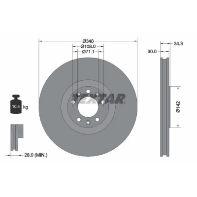Bilde av TEXTAR PRO 92268203 Bremseskiver 340 30 05/08 108 innvendig ventilert belagt uten hjulfestebolt, hjulnav PEUGEOT: RCZ Coupé