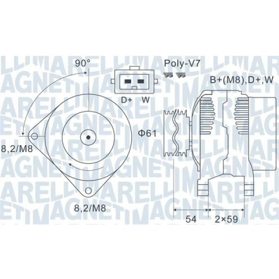 Bilde av MAGNETI MARELLI 063731143010 Dynamo 14V 150A VOLKSWAGEN: TRANSPORTER 4 Bus, Sharan I, MERCEDES BENZ: V Klasse, AUDI: A6 C4 Avant