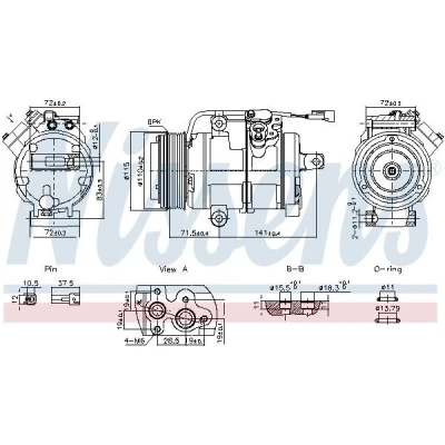 Bilde av NISSENS 891060 Kompressor 10S20C 12V PAG 46 YF R134a, R1234yf med kompressorlje, magnetkobling, uten diode