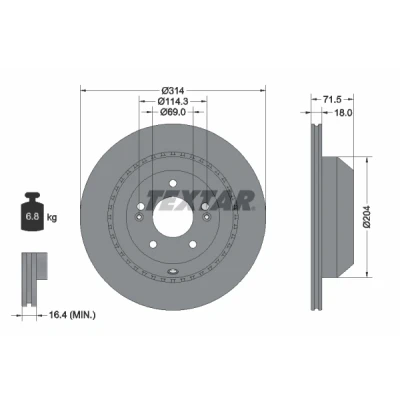 Bilde av TEXTAR 92300803 Bremseskiver 314 18 05/08 114,3 utvendig ventilert belagt uten hjulfestebolt, hjulnav KIA: SORENTO 3
