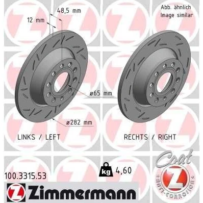 Bilde av ZIMMERMANN 100.3315.53 Bremseskiver 282 12 10/5 5 112 fullt ut, med sliss belagt VOLKSWAGEN: Touran I, Passat B6 Variant, B8 Variant