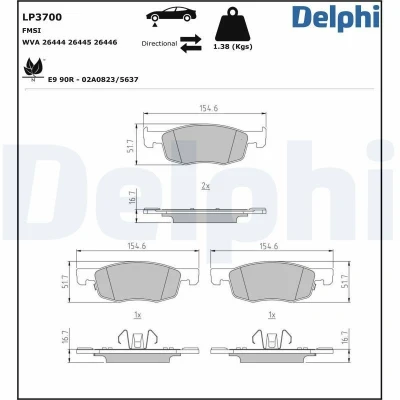Bilde av DELPHI LP3700 Bremseklosser med akustisk slitasjevarsel antihyle blikk uten tilbehør TOYOTA: Yaris IV