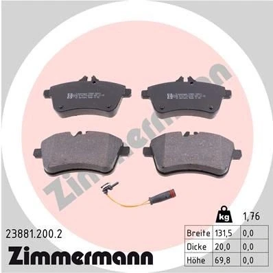 Bilde av ZIMMERMANN 23881.200.2 Bremseklosser inkl. slitasjevarselkontakt Bildet viser leveranseinnholdet MERCEDES BENZ: B Klasse, A Klasse