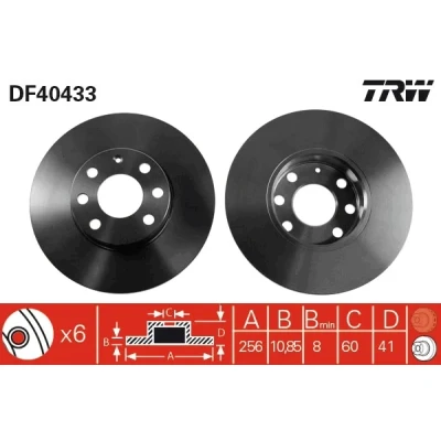 Bilde av TRW DF4043 Bremseskiver 256 10,9 6 100 fullt ut spraylakkert OPEL: Astra G CC, Caravan, Sedan