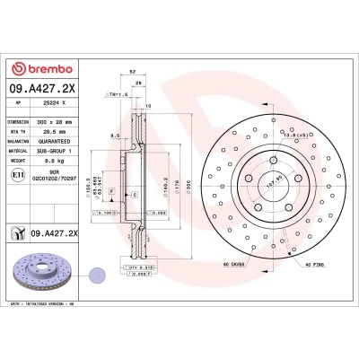 Bilde av BREMBO Bremseskive FORD: MONDEO 4 Turnier, 4, Stufenheck 28mm 5 perforert / ventilert belagt 09.A427.2X 1500159,1514427,7G911125DA