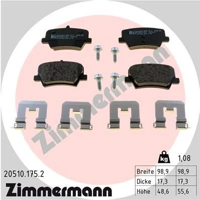 Bilde av ZIMMERMANN 20510.175.2 Bremseklosser med skruer Bildet viser leveranseinnholdet, glideplate VOLVO: XC40