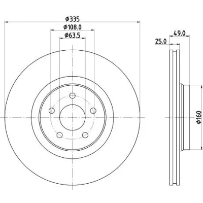Bilde av HELLA 8DD 355 134 631 Bremseskiver 335 25 05/05 108 utvendig ventilert belagt høy karbon uten hjulfestebolt, hjulnav FORD: FOCUS 3