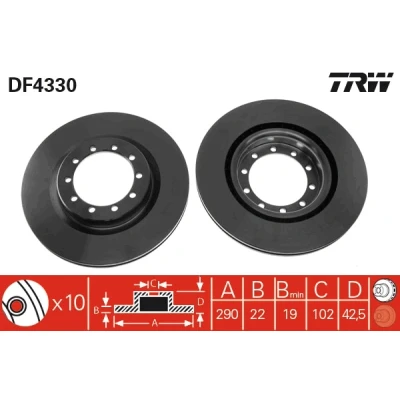 Bilde av TRW DF4330 Bremseskiver 290 22 10 120 ventilert spraylakkert høy karbon RENAULT TRUCKS: Mascott Flatvogn lastebil / Chassis