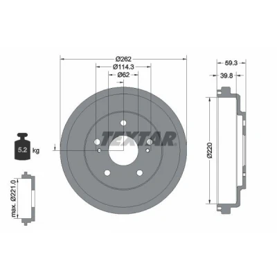 Bilde av TEXTAR 94047700 Bremsetrommel uten hjullager, hjulfestebolt, hjulnav 262 SUZUKI: SX4 I Hatchback