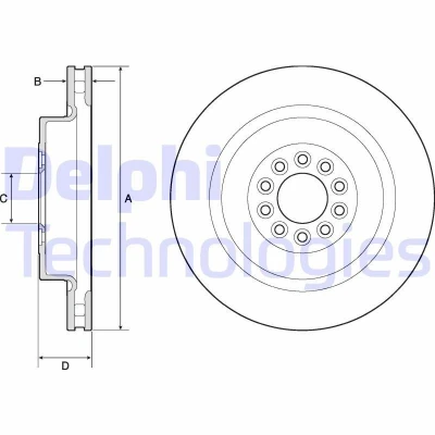 Bilde av DELPHI BG9182C Bremseskiver 365 32 5 ventilert belagt høy karbon uten hjullager, ABS sensorring JAGUAR: XJ Sedan, S Type