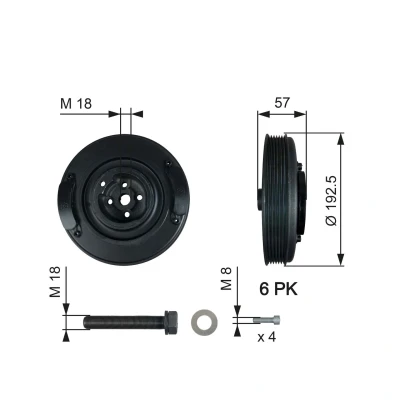 Bilde av GATES TVD1033A Remskive Veivaksel 192,5 med tilbehør FleetRunner Micro V Stretch Fit VOLKSWAGEN: TRANSPORTER 4, 4 Bus