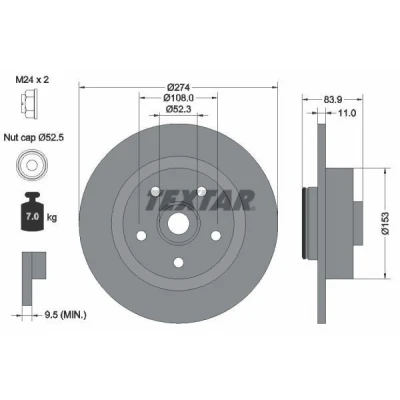 Bilde av TEXTAR PRO 92142203 Bremseskiver 274 11 05/05 108 fullt ut belagt med integrert magnetisk senorring, hjullager, uten hjulfestebolt