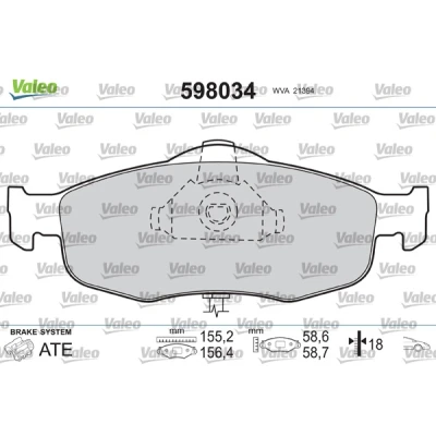 Bilde av VALEO 598034 Bremseklosser framaksel ekskl. slitasjevarselkontakt uten antiskrike blikk FORD: Granada, MONDEO 1 Kombi, Cougar Coupé