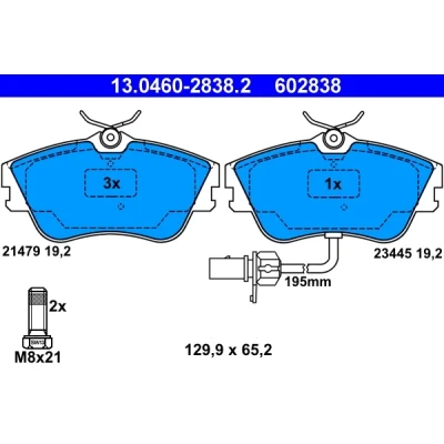 Bilde av ATE 13.0460 2838.2 Bremseklosser inkl. slitasjevarselkontakt med bremsecaliperskruer VOLKSWAGEN: Transporter 4 Bus,
