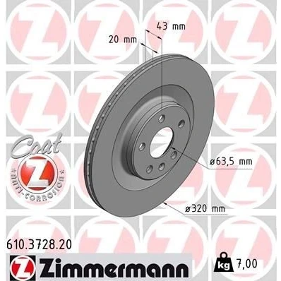 Bilde av ZIMMERMANN COAT Z 610.3728.20 Bremseskiver 320 20 6/5 5 108 innvendig ventilert belagt VOLVO: V90 II Stasjonsvogn, XC90 II, XC60