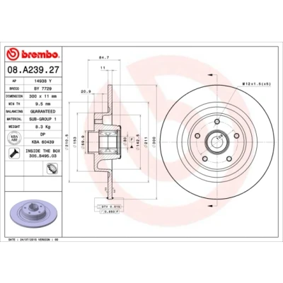 Bilde av BREMBO BEARING DISC LINE 08.A239.27 Bremseskiver 300 11 5 fullt ut med hjullagersett, ABS senorring RENAULT: ESPACE 4