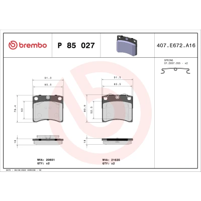 Bilde av BREMBO P 85 027 Bremseklosser ekskl. slitasjevarselkontakt med tilbehør VOLKSWAGEN: Transporter 4 Bus,