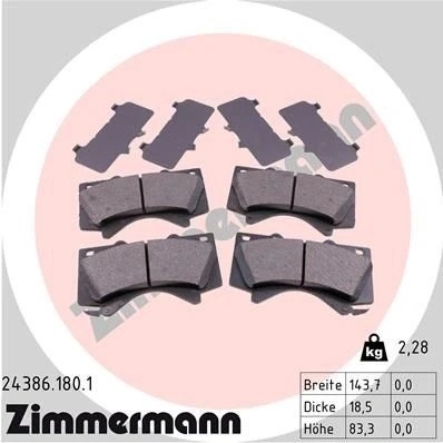 Bilde av ZIMMERMANN 24386.180.1 Bremseklosser med akustisk slitasjevarsel Bildet viser leveranseinnholdet TOYOTA: Land Cruiser 200