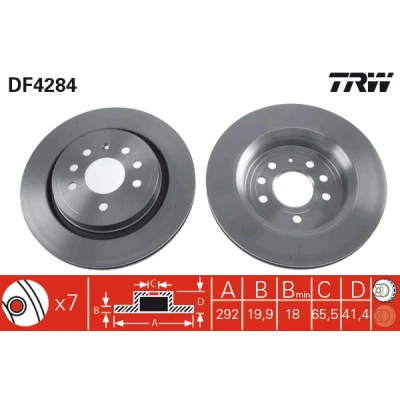 Bilde av TRW DF4284 Bremseskiver 292 20 7 110 ventilert spraylakkert SAAB: 9 3 Sedan, Stasjonsvogn, Cabrio, OPEL: Vectra C Caravan, CC