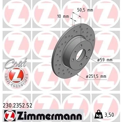 Bilde av ZIMMERMANN SPORT COAT Z 230.2352.52 Bremseskiver 251 10 6/4 4 98 fullt ut, hullet belagt FIAT: BRAVO 2, Stilo Hatchback, LANCIA: Thema Stasjonsvogn