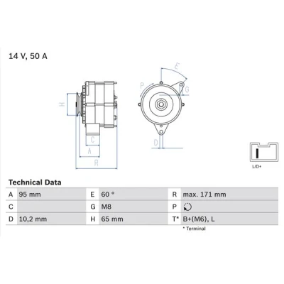 Bilde av BOSCH 0 986 034 830 Dynamo 14V 50A