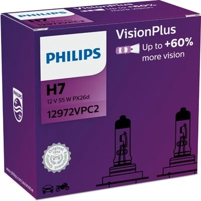 Bilde av Halogenpære PHILIPS VisionPlus H7 PX26d, på begge sider, passer mange bilmodeller, 000000000H7, 00000000H7, 0000000H7, 000000H7, 002 544