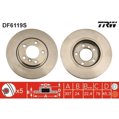 Bilde av TRW DF6119S Bremseskiver 307 24 5 120 ventilert spraylakkert høy karbon MINI: Countryman