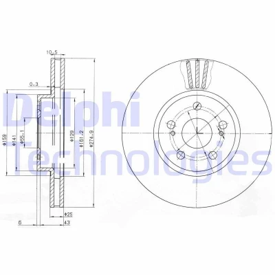 Bilde av DELPHI BG3823 Bremseskiver 275 25 5 ventilert oljet ubehandlet uten hjullager, ABS sensorring TOYOTA: Celica VII Coupé