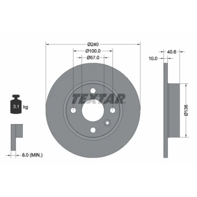 Bilde av TEXTAR PRO 92111003 Bremseskiver 240 10 04/05 100 fullt ut belagt uten hjulfestebolt, hjulnav OPEL: Corsa C Hatchback